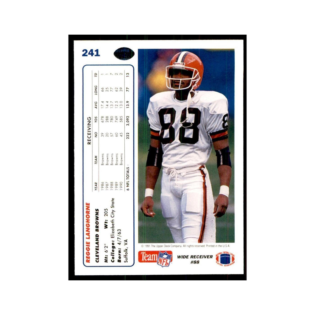 1991 Upper Deck Reggie Langhorne Browns #241