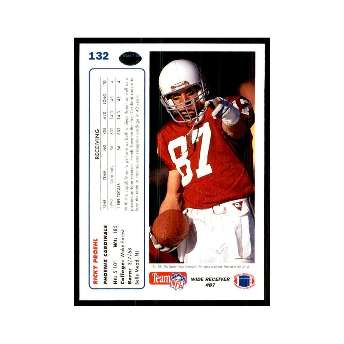 1991 Upper Deck Ricky Proehl Phoenix Cardinals #132