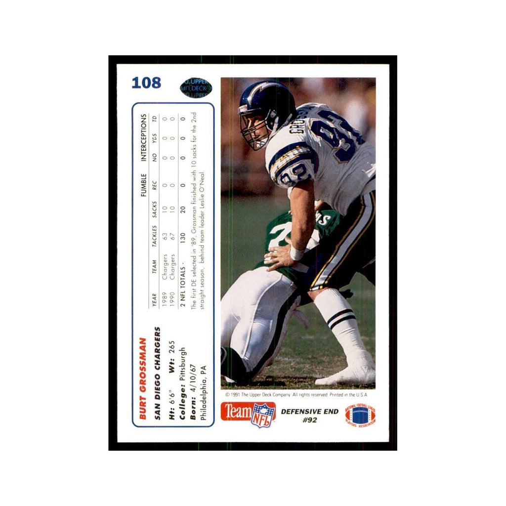 1991 Upper Deck Burt Grossman San Diego Chargers #108