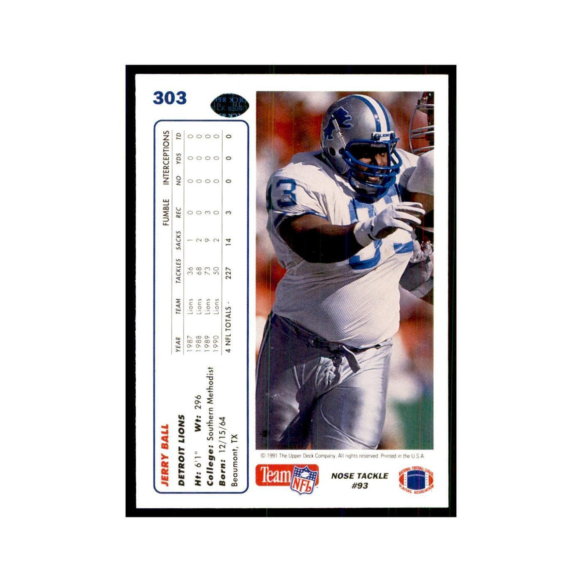 1991 Upper Deck Jerry Ball Lions #303