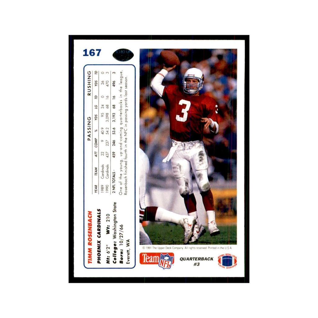 1991 Upper Deck Timm Rosenbach Phoenix Cardinals #167