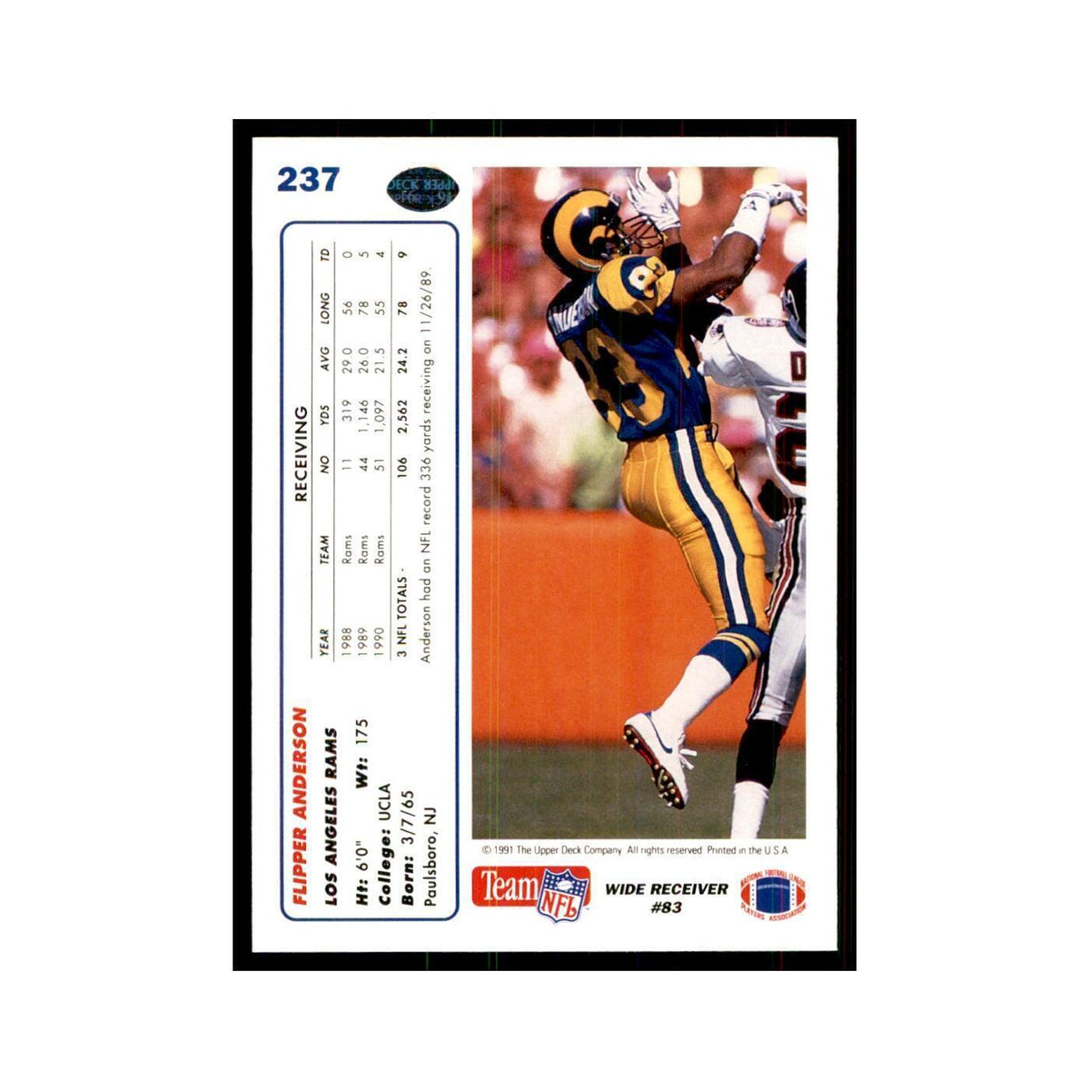 1991 Upper Deck Flipper Anderson Rams #237