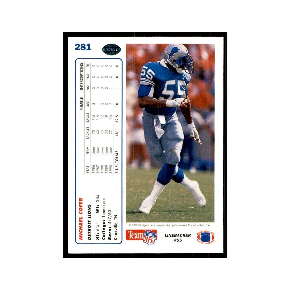 1991 Upper Deck Michael Cofer Lions #281