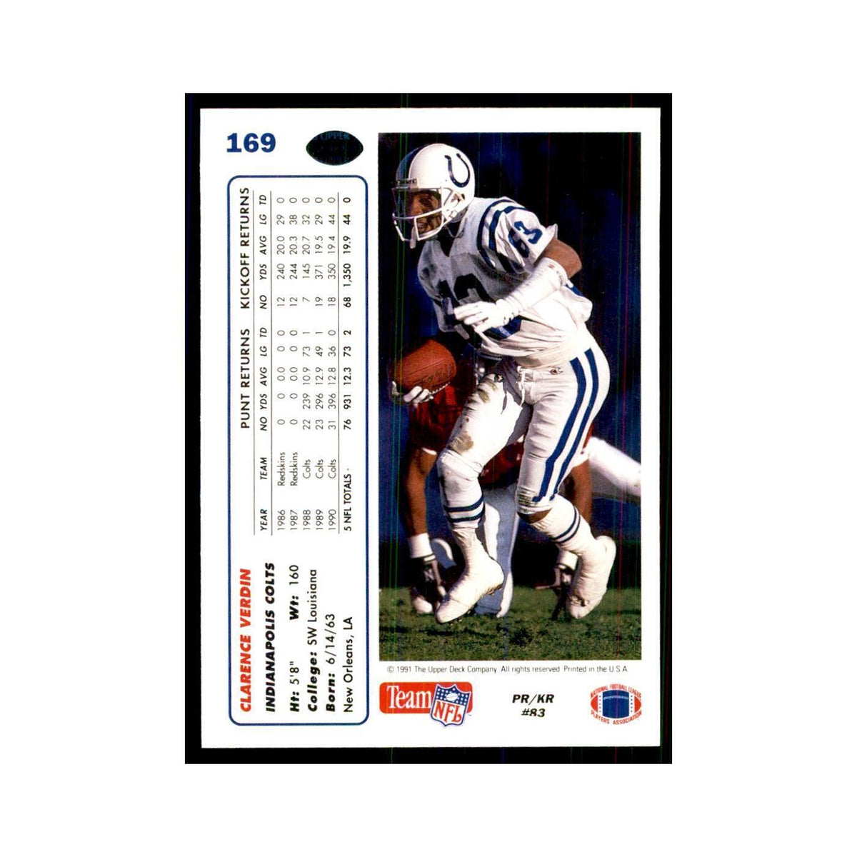 1991 Upper Deck Clarence Verdin Colts #169