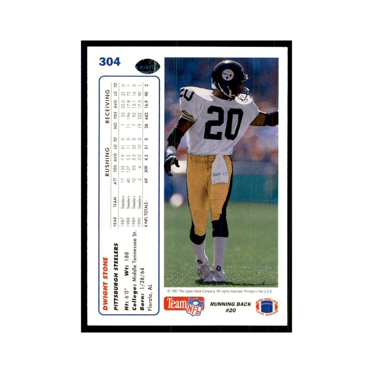 1991 Upper Deck Dwight Stone Steelers #304