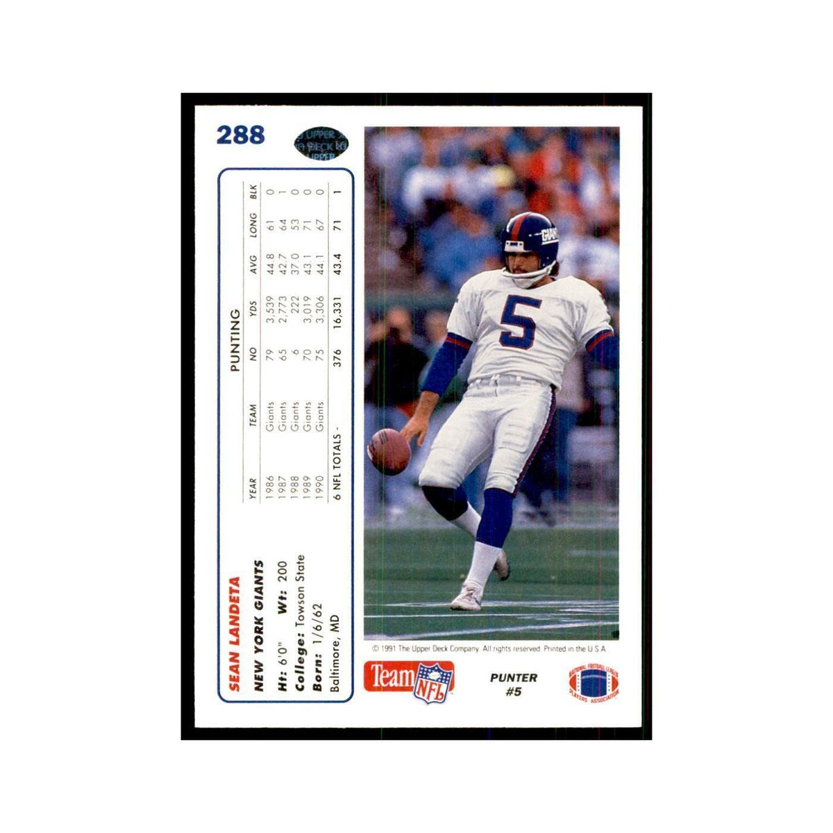 1991 Upper Deck Sean Landeta Giants #288