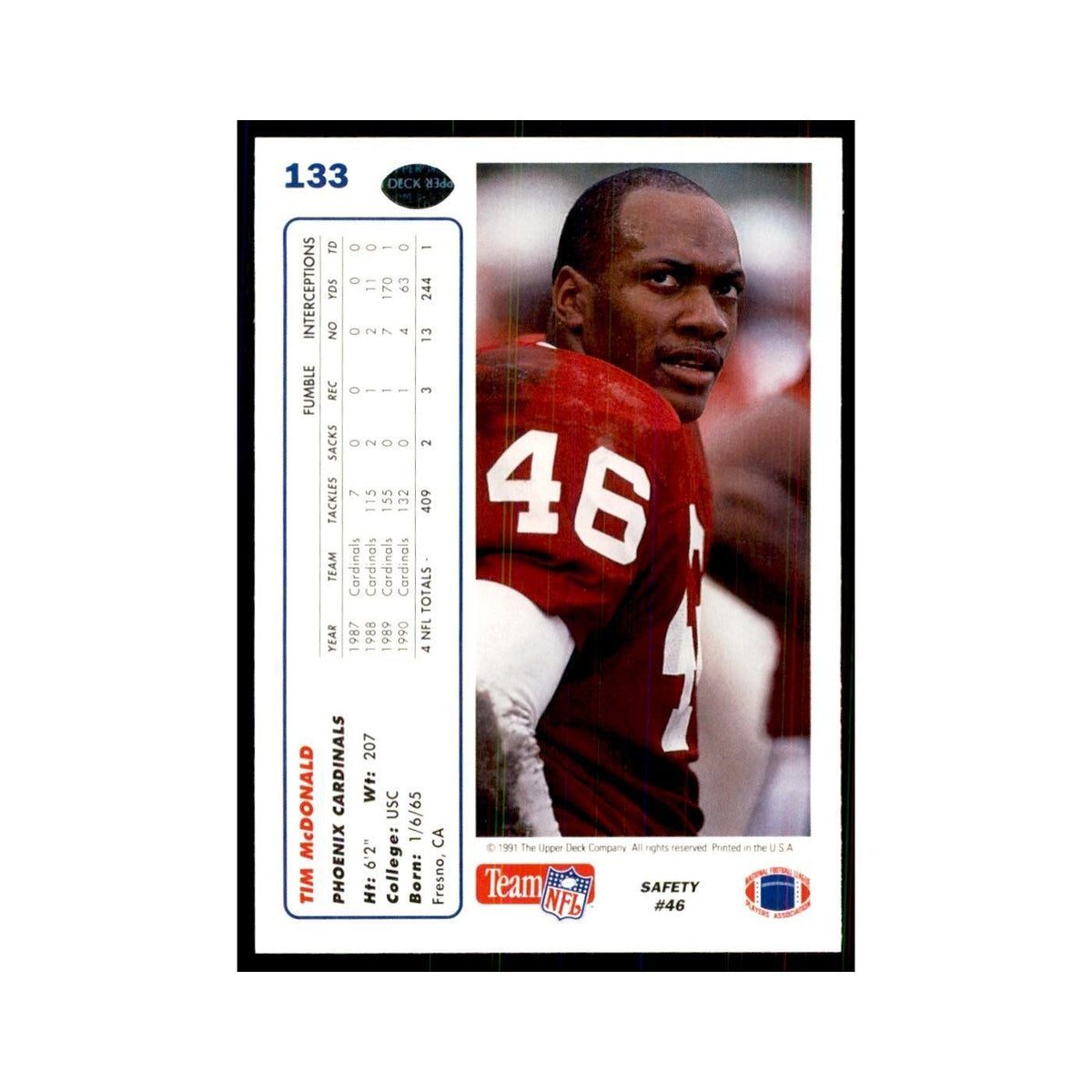 1991 Upper Deck Tim McDonald Phoenix Cardinals #133
