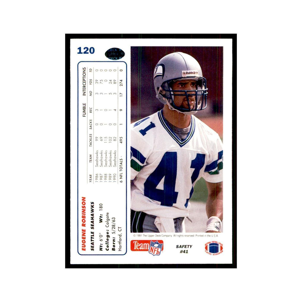 1991 Upper Deck Eugene Robinson Seahawks #120