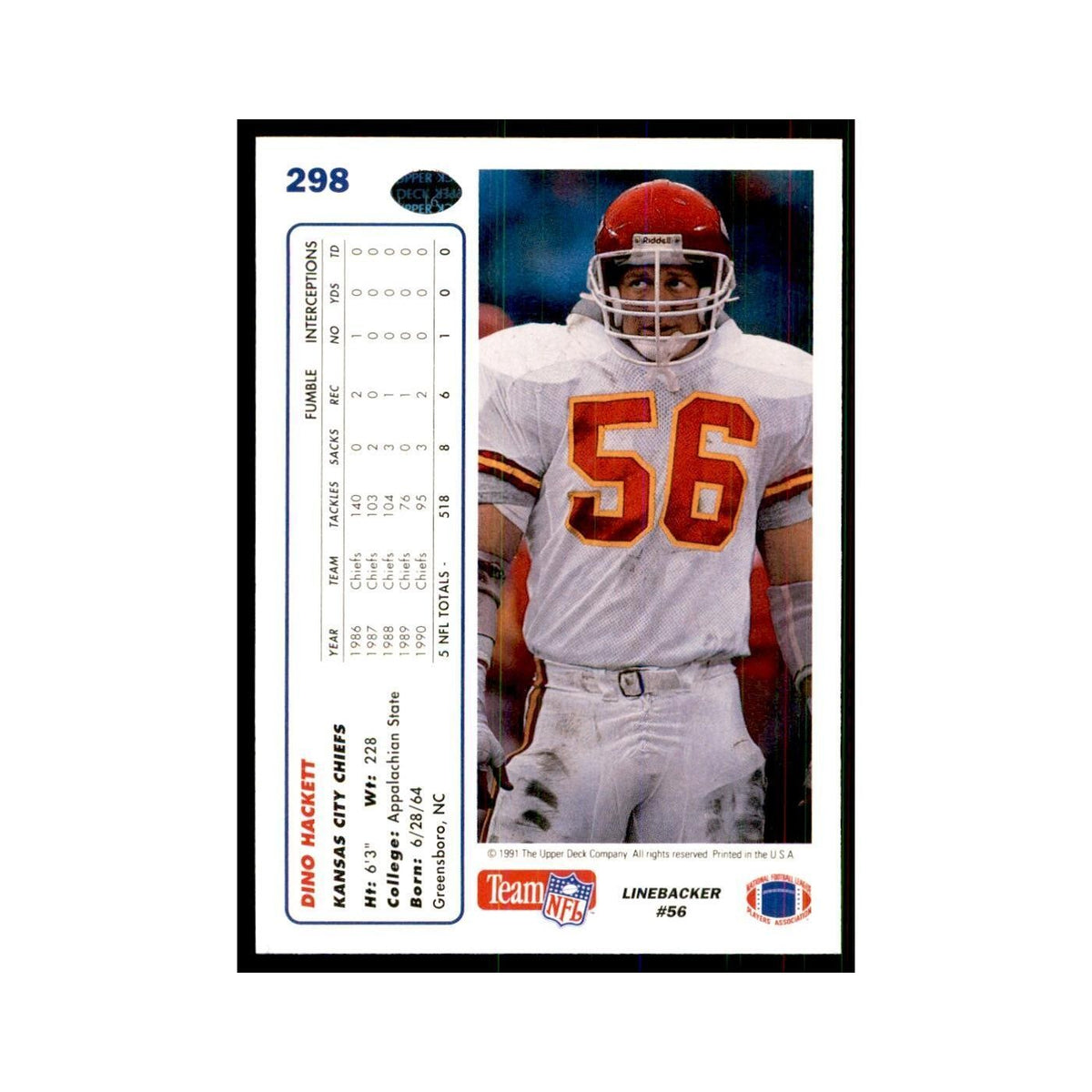 1991 Upper Deck Dino Hackett Chiefs #298