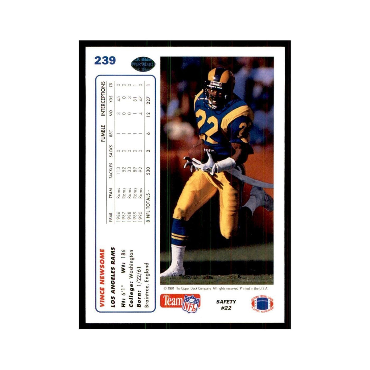 1991 Upper Deck Vince Newsome Rams #239