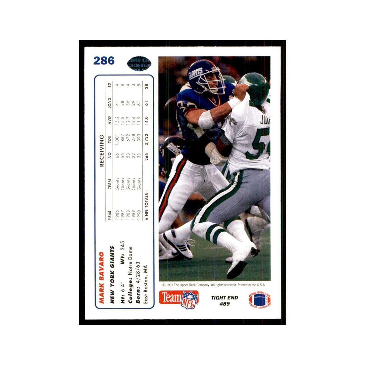 1991 Upper Deck Mark Bavaro Giants #286