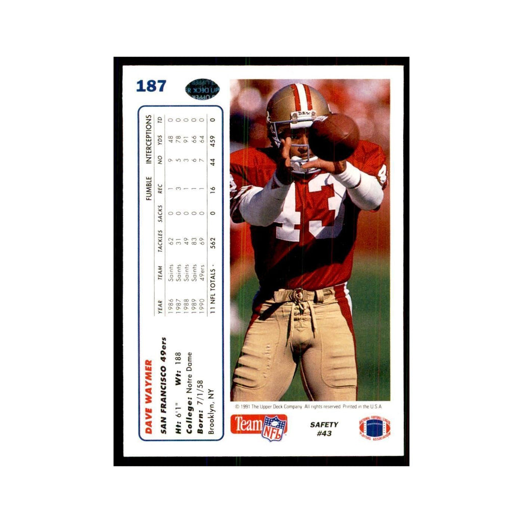 1991 Upper Deck Dave Waymer 49ers #187