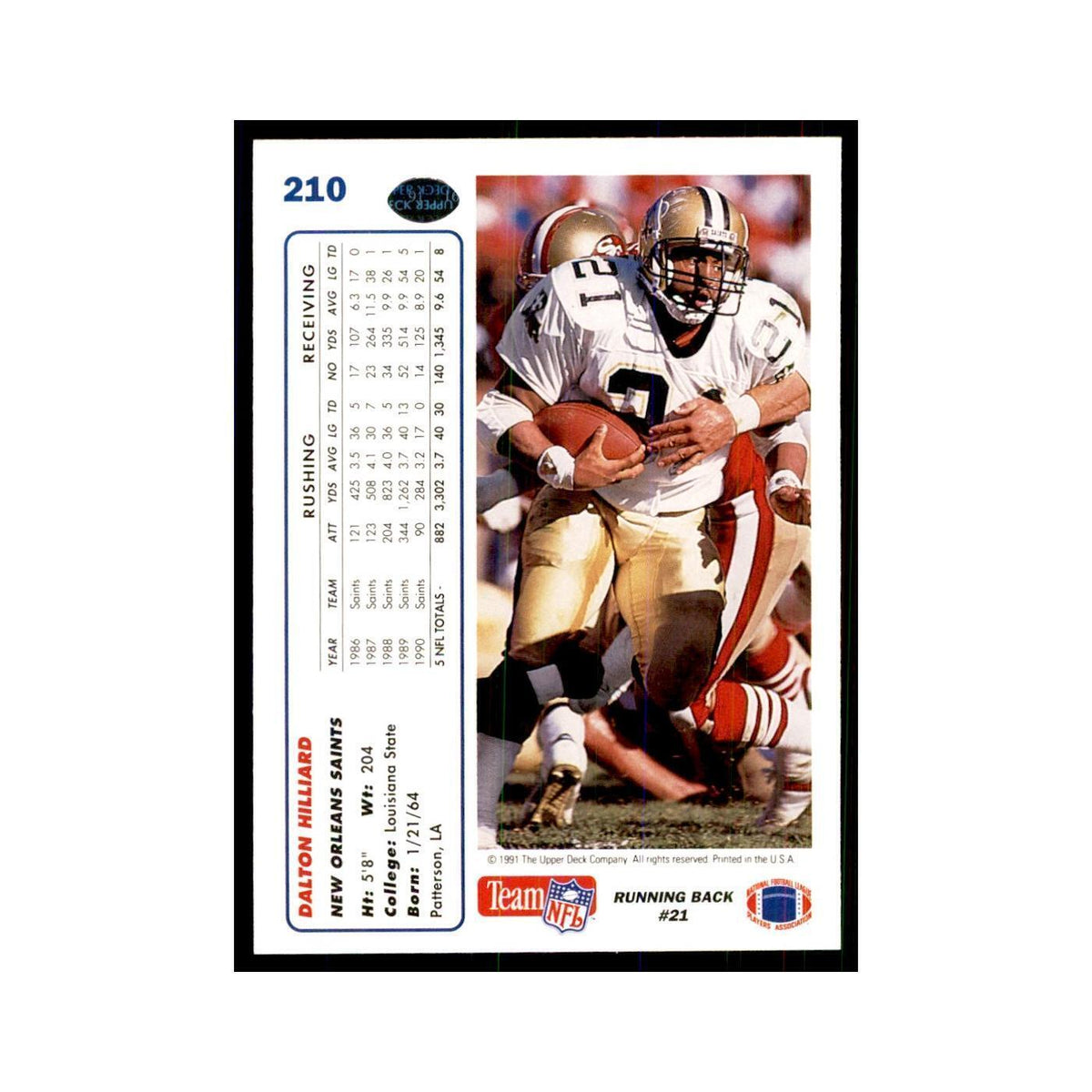 1991 Upper Deck Dalton Hilliard Saints #210