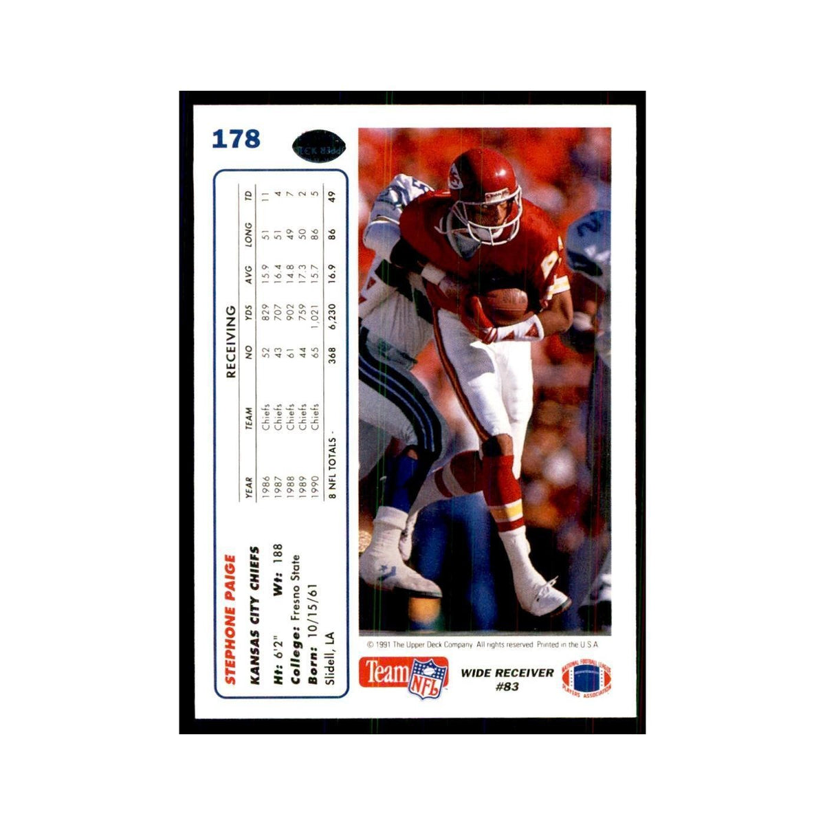 1991 Upper Deck Stephone Paige Chiefs #178