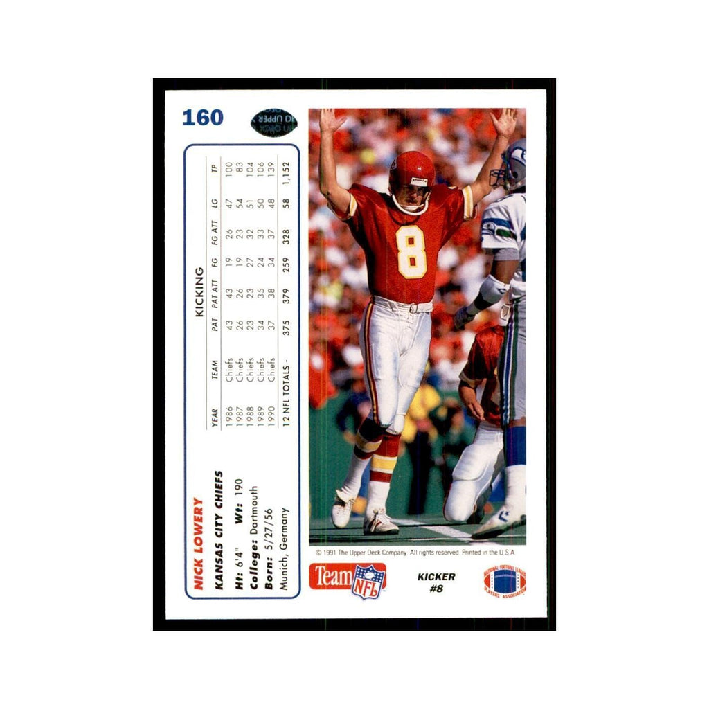1991 Upper Deck Nick Lowery Chiefs #160