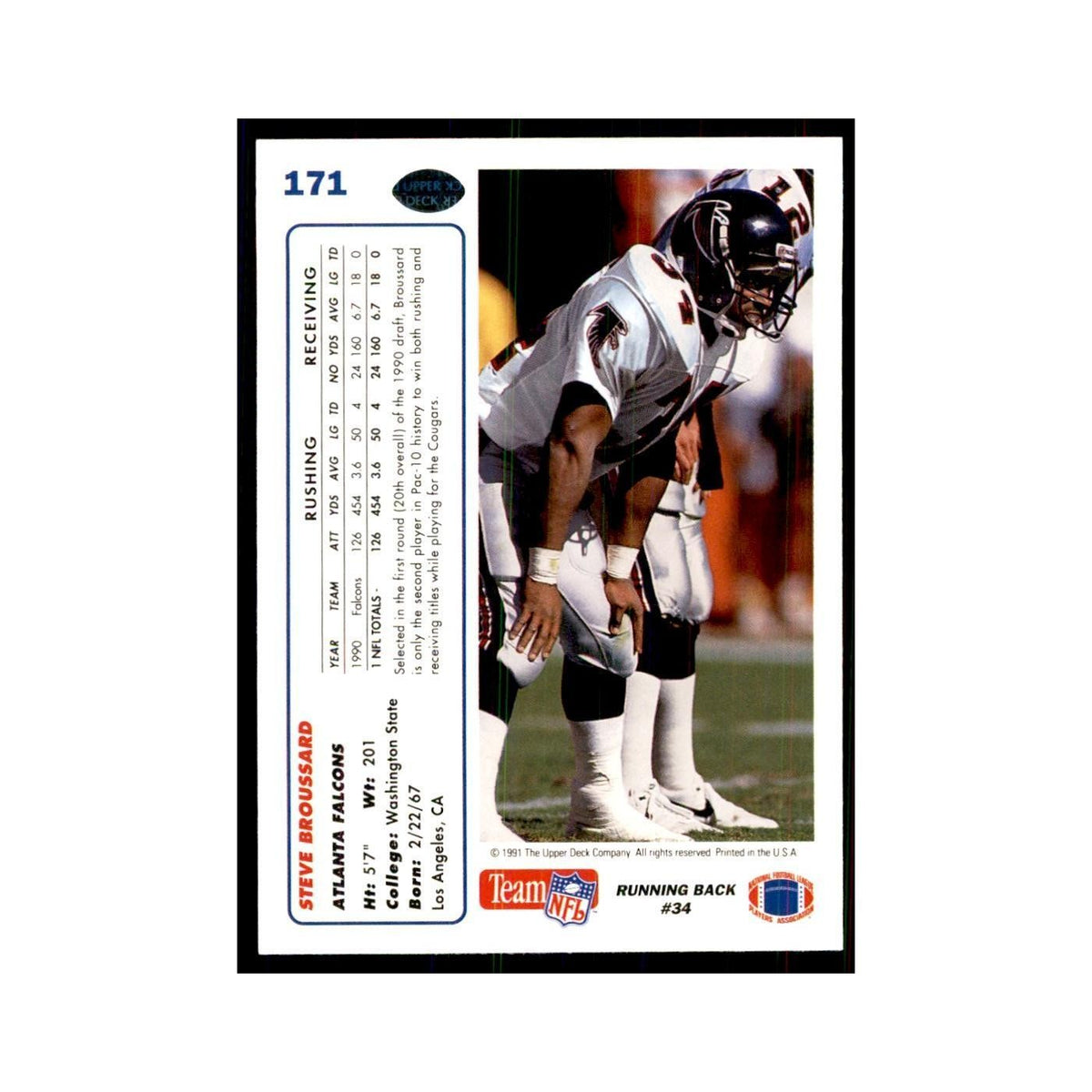 1991 Upper Deck Steve Broussard Falcons #171