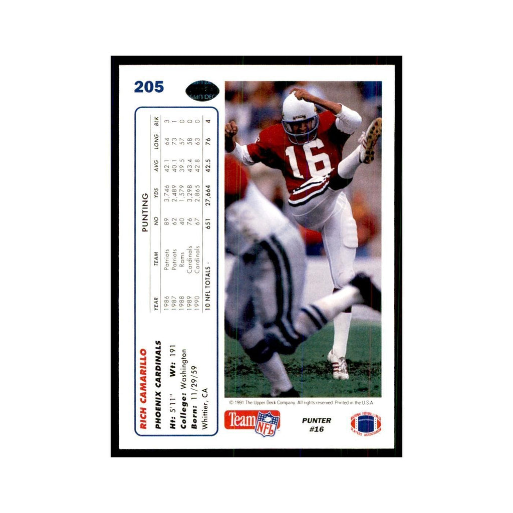 1991 Upper Deck Rich Camarillo Phoenix Cardinals #205