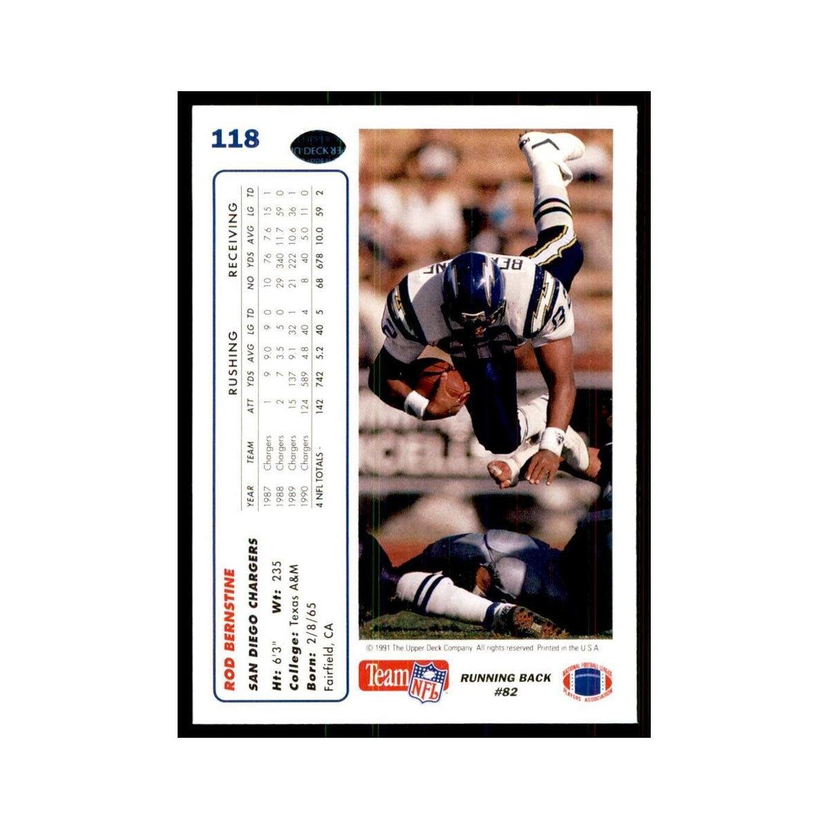 1991 Upper Deck Rod Bernstine San Diego Chargers #118