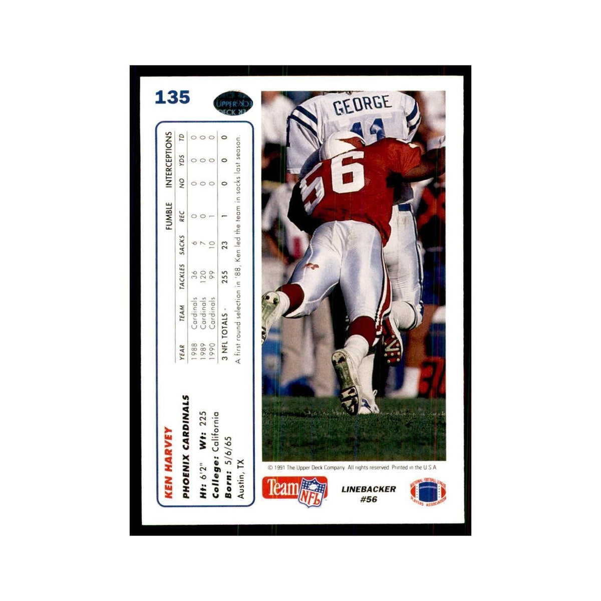 1991 Upper Deck Ken Harvey Phoenix Cardinals #135
