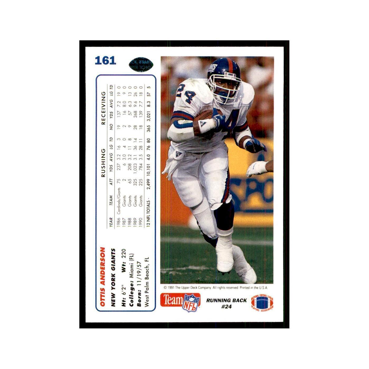 1991 Upper Deck Ottis Anderson Giants #161