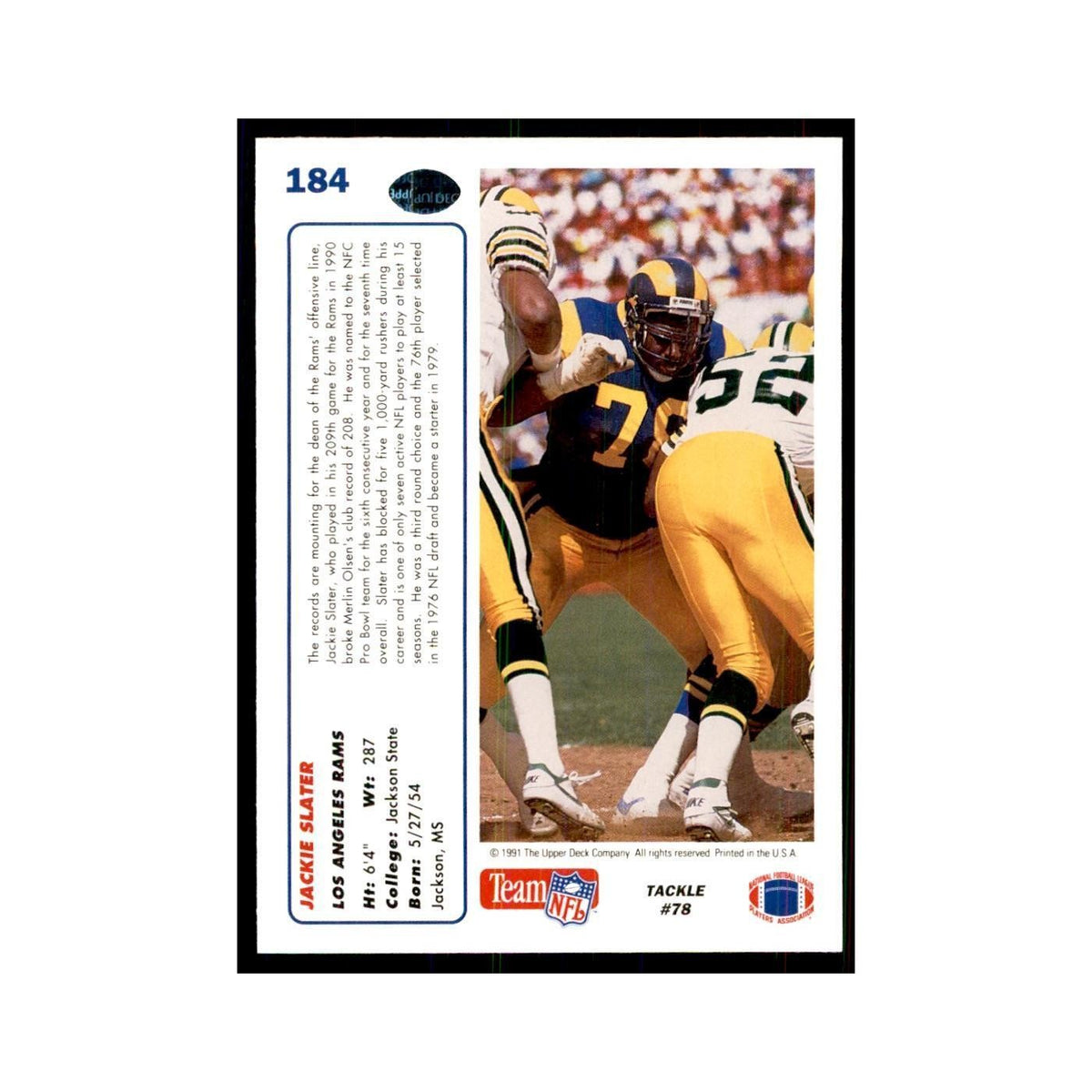 1991 Upper Deck Jackie Slater Rams #184