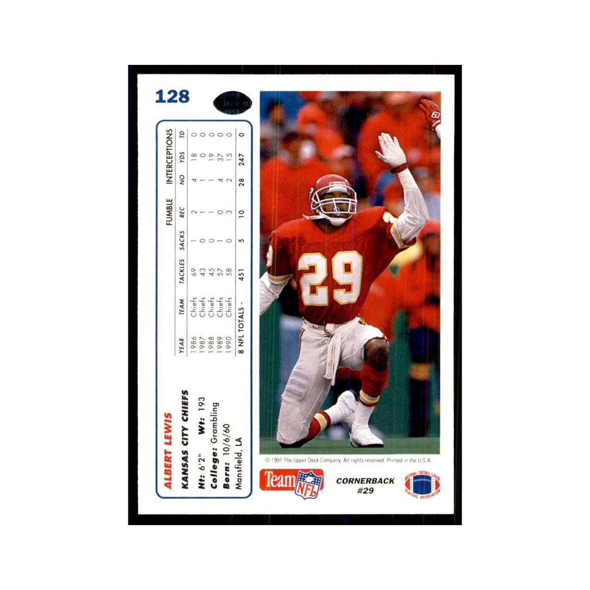 1991 Upper Deck Albert Lewis Chiefs #128