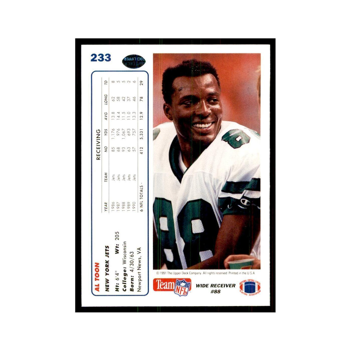 1991 Upper Deck Al Toon Jets #233