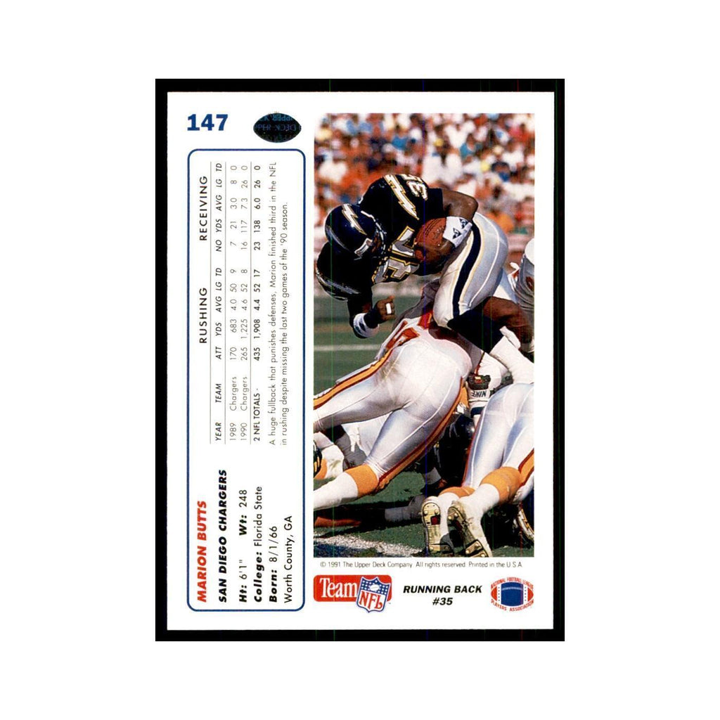 1991 Upper Deck Marion Butts San Diego Chargers #147