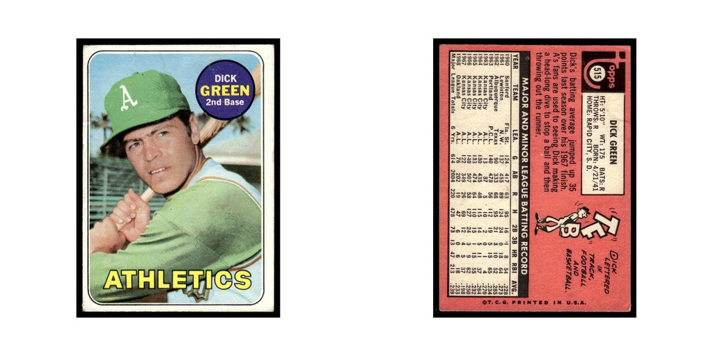 1969 Topps (damaged) Dick Green Athletics #515