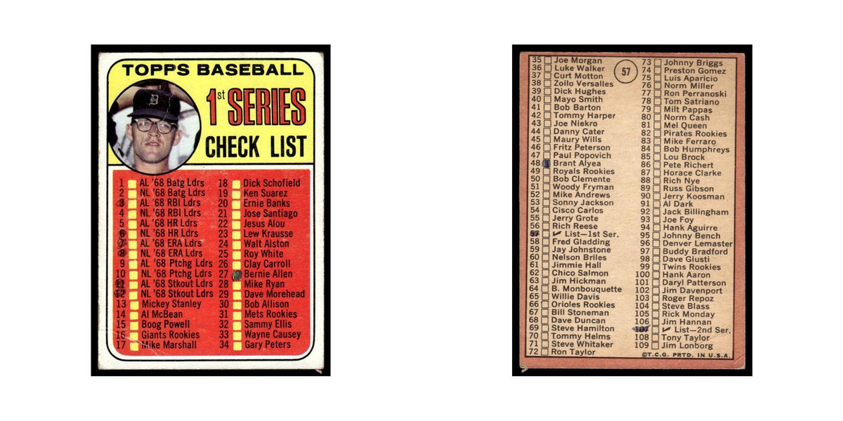 1969 Topps (damaged) Checklist 1-109 Denny McLain Tigers #57