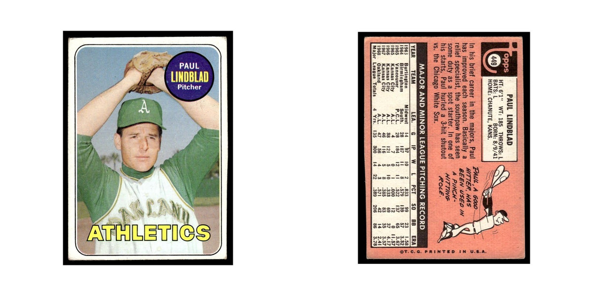 1969 Topps (damaged) Paul Lindblad Athletics #449