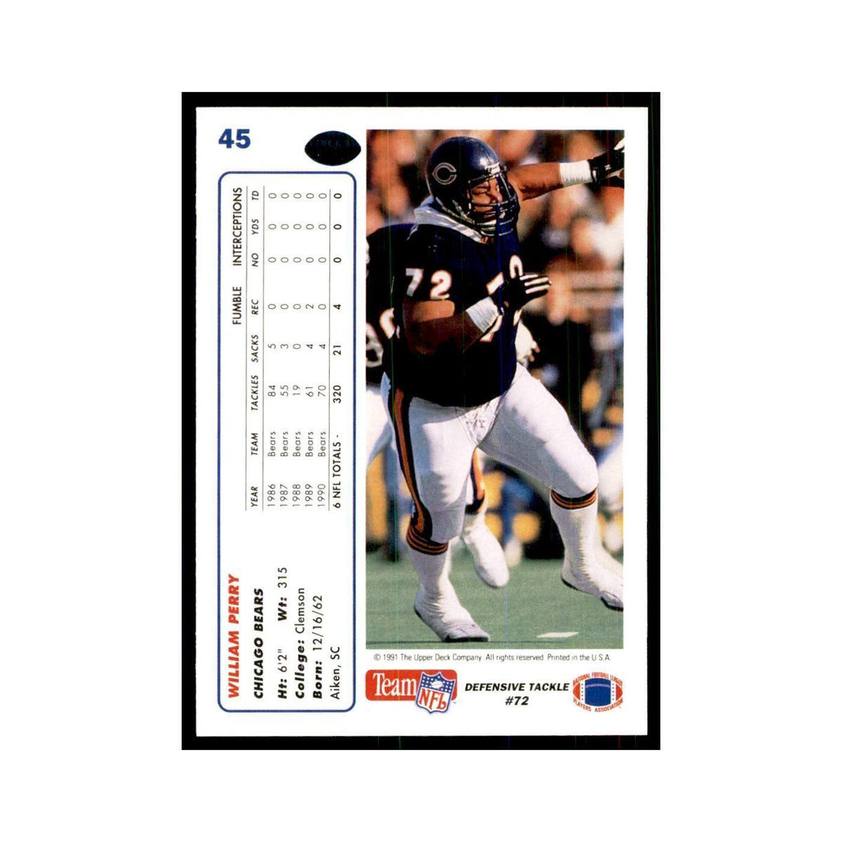 1991 Upper Deck William Perry Bears #45