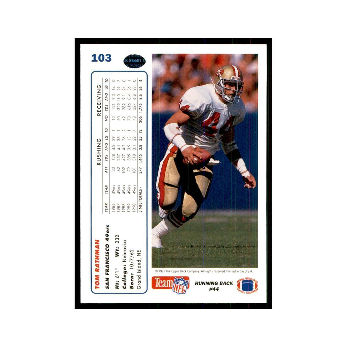 1991 Upper Deck Tom Rathman 49ers #103