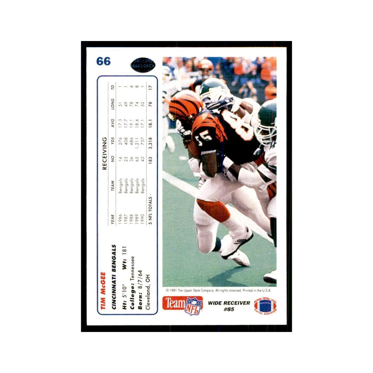 1991 Upper Deck Tim McGee Bengals #66
