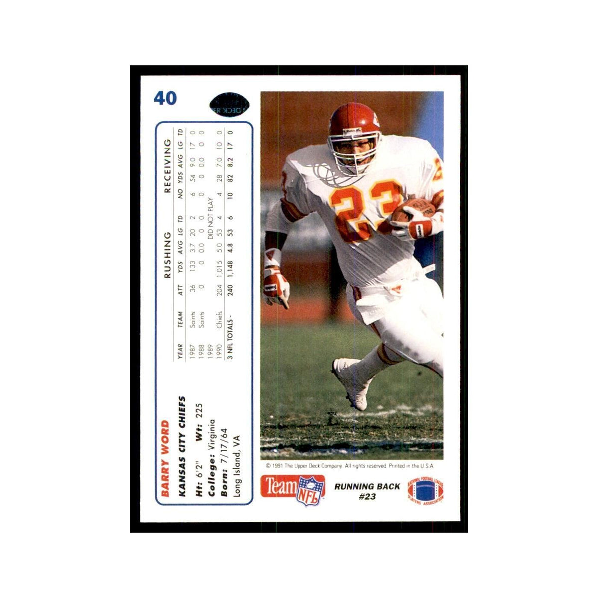 1991 Upper Deck Barry Word Chiefs #40