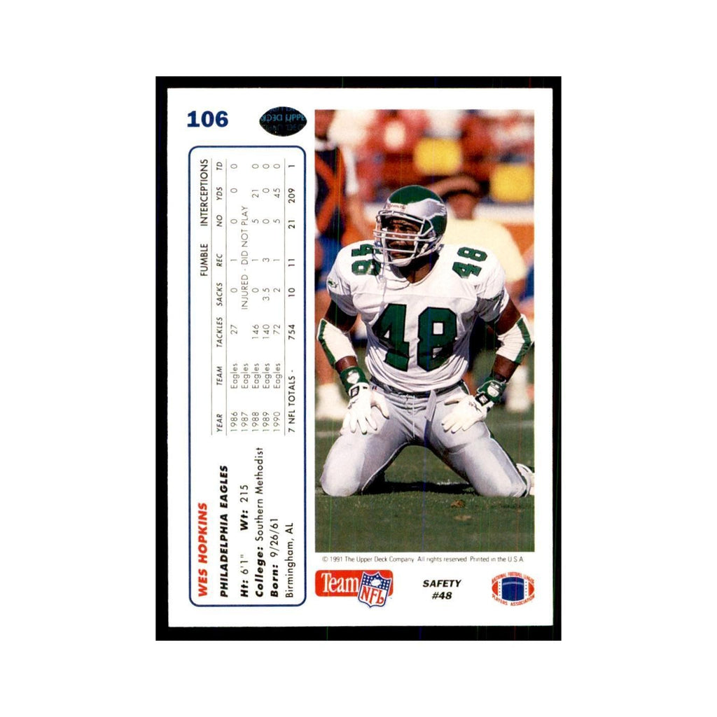 1991 Upper Deck Wes Hopkins Eagles #106