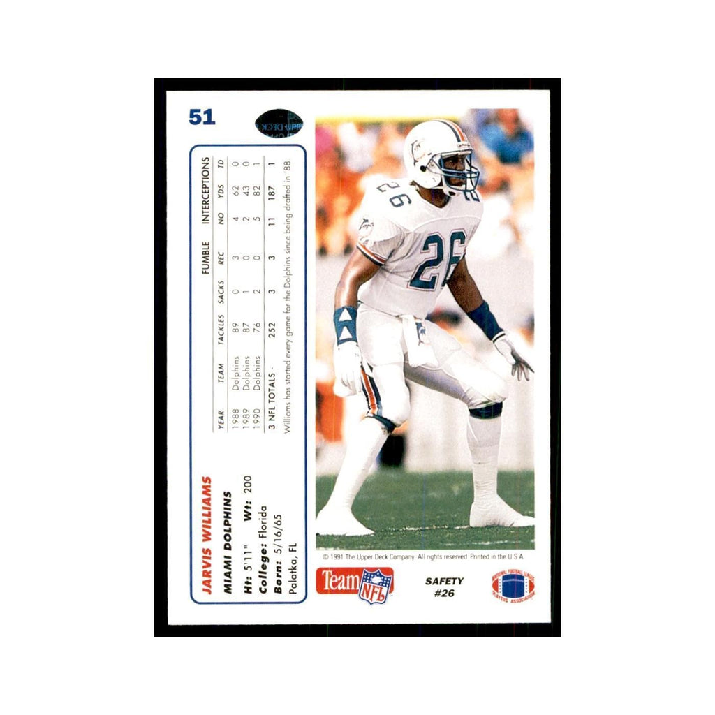 1991 Upper Deck Jarvis Williams Dolphins #51