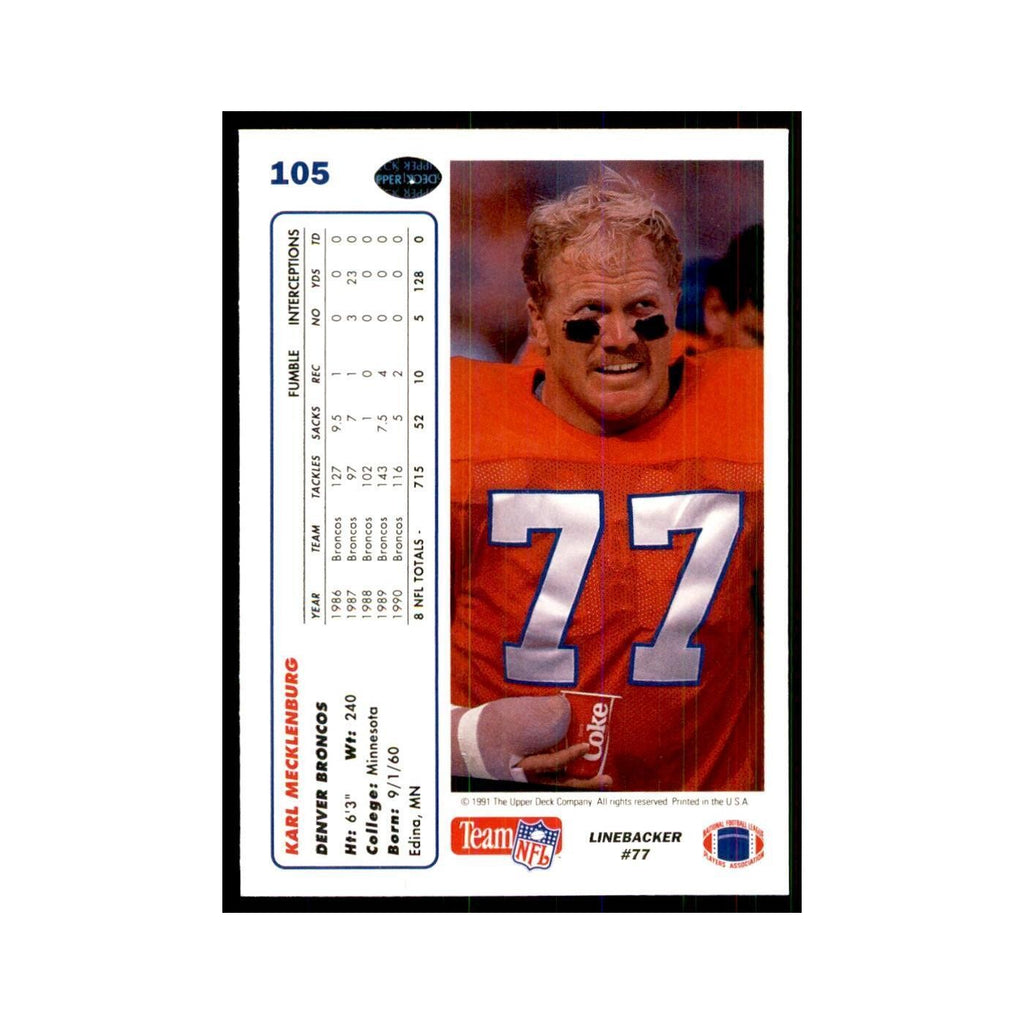 1991 Upper Deck Karl Mecklenburg Broncos #105