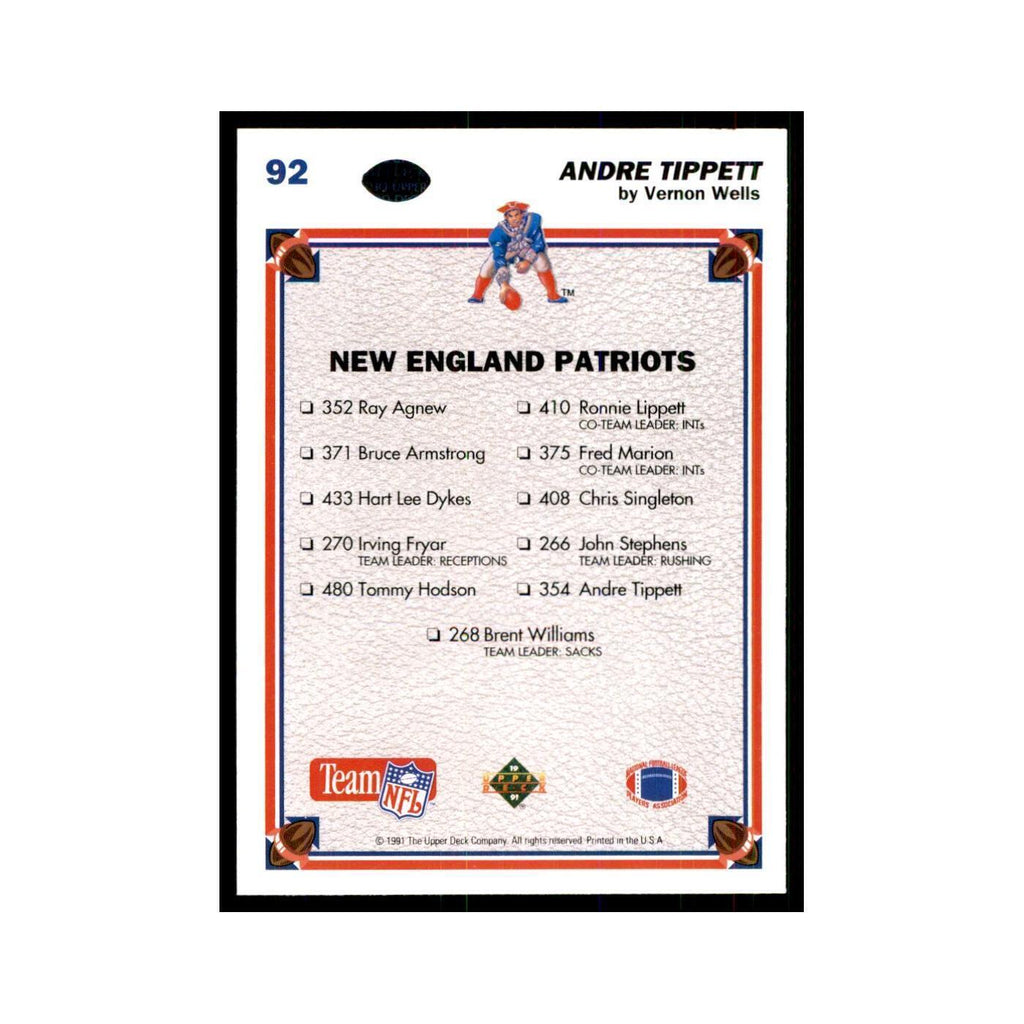 1991 Upper Deck Andre Tippett Patriots #92