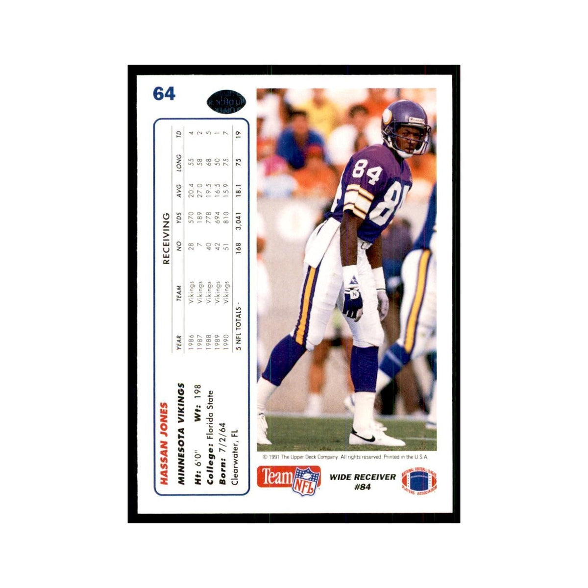 1991 Upper Deck Hassan Jones Vikings #64