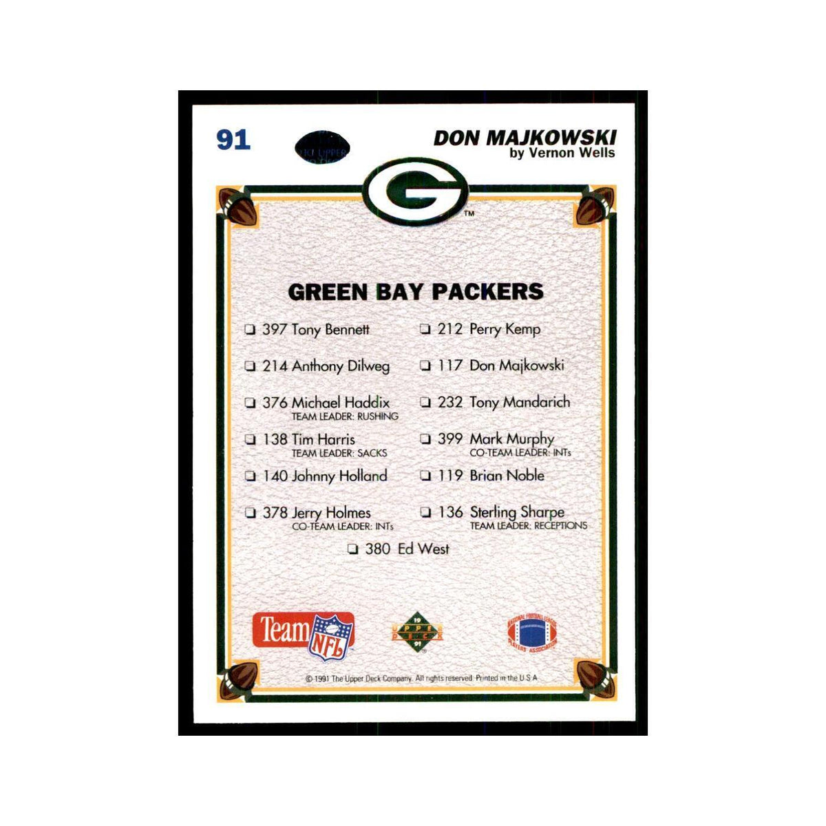 1991 Upper Deck Don Majkowski Packers #91