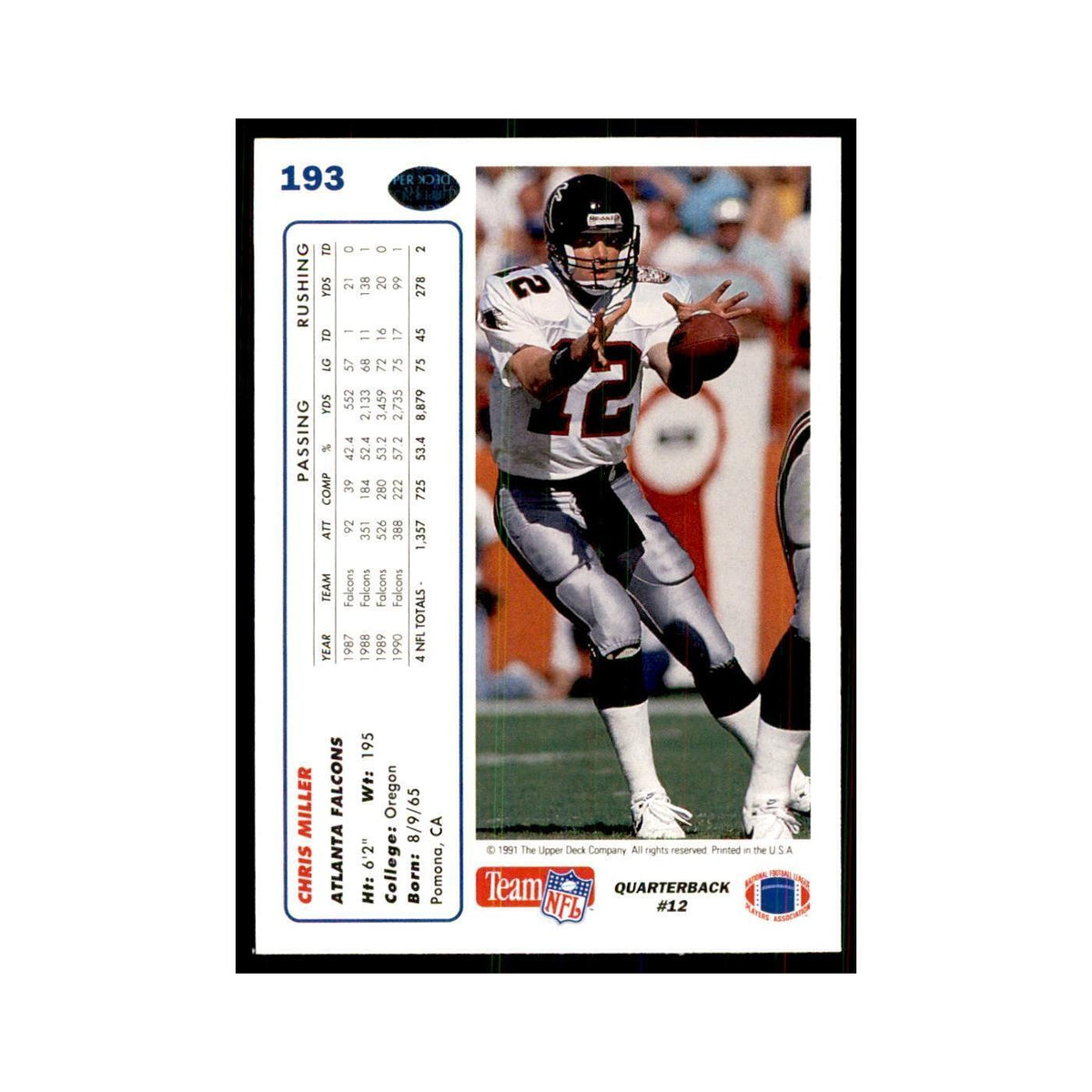 1991 Upper Deck Chris Miller Falcons #193