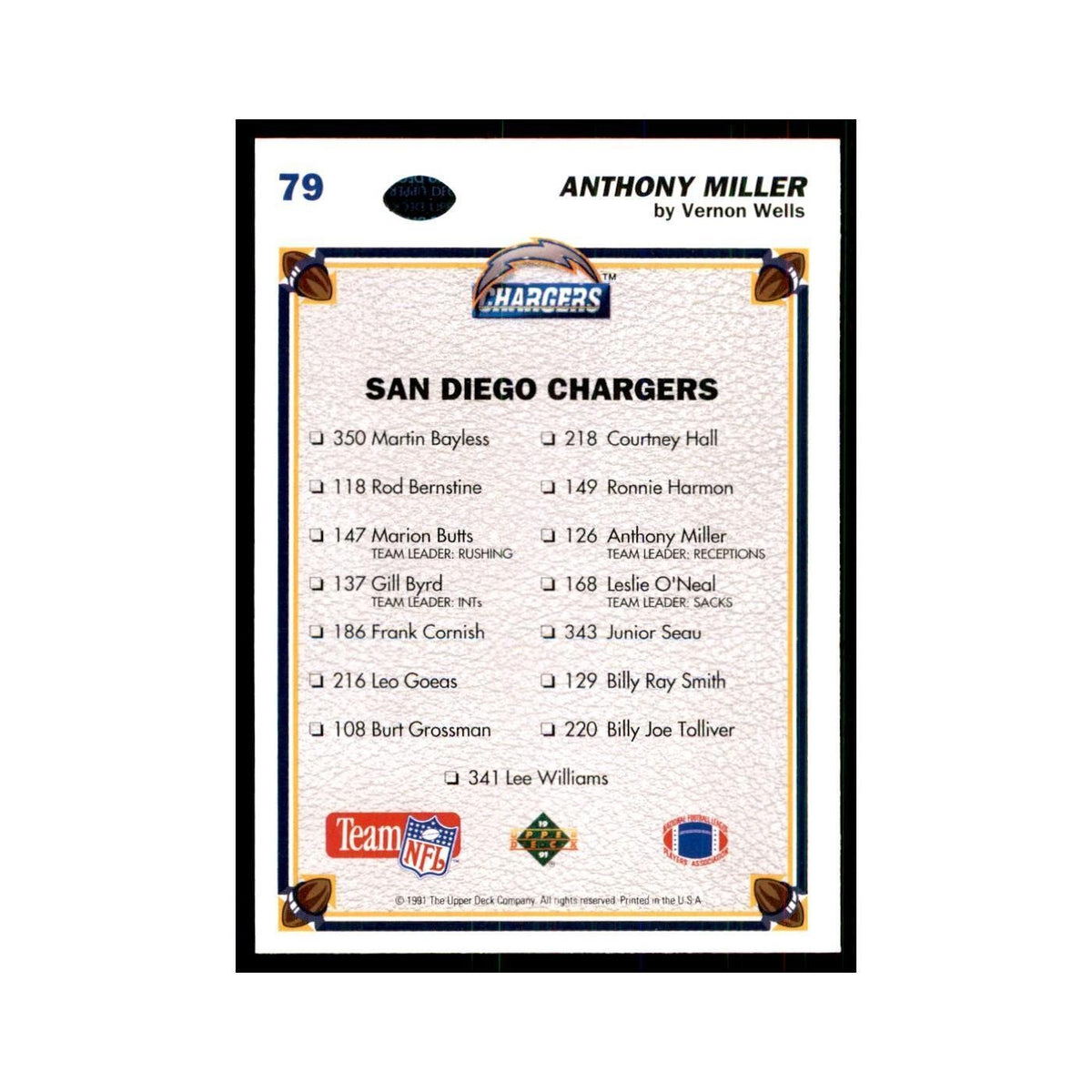1991 Upper Deck Anthony Miller San Diego Chargers #79