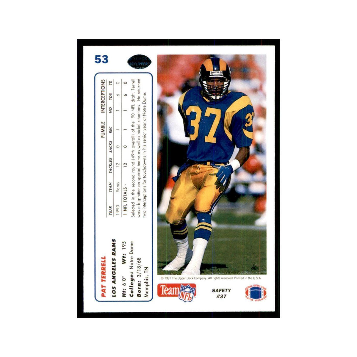 1991 Upper Deck Pat Terrell Rams #53