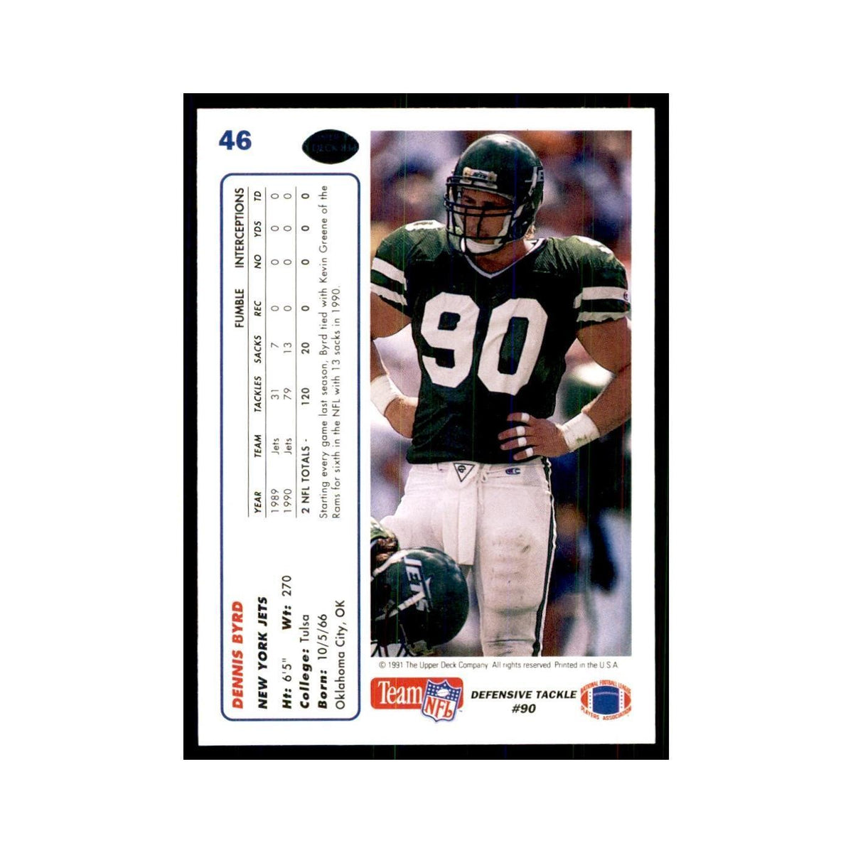 1991 Upper Deck Dennis Byrd Jets #46