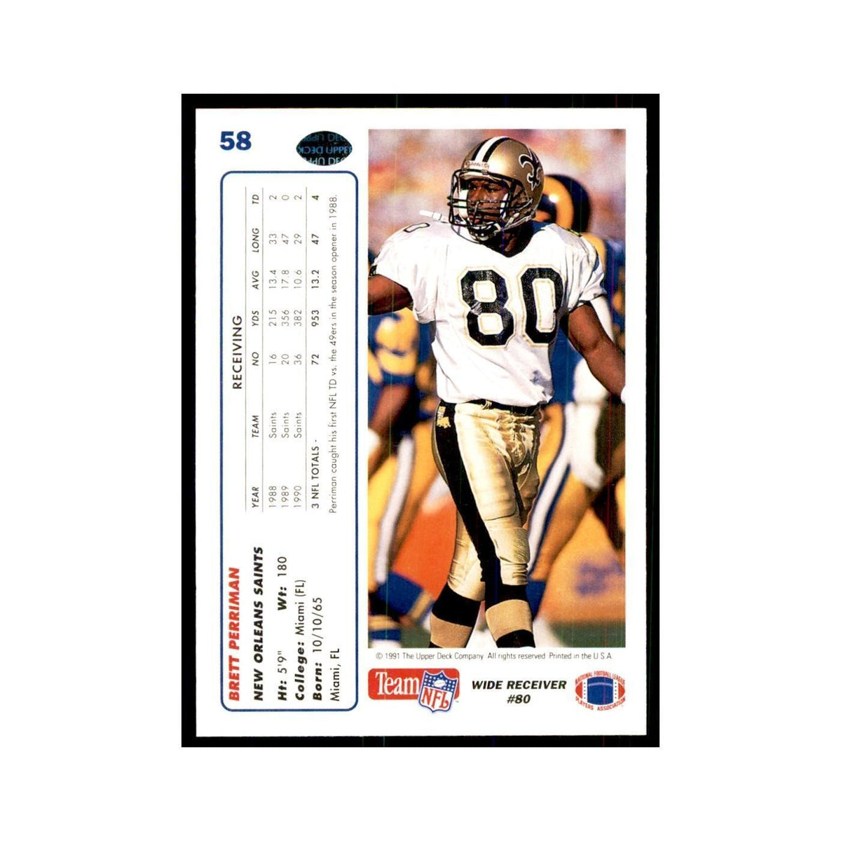 1991 Upper Deck Brett Perriman Saints #58