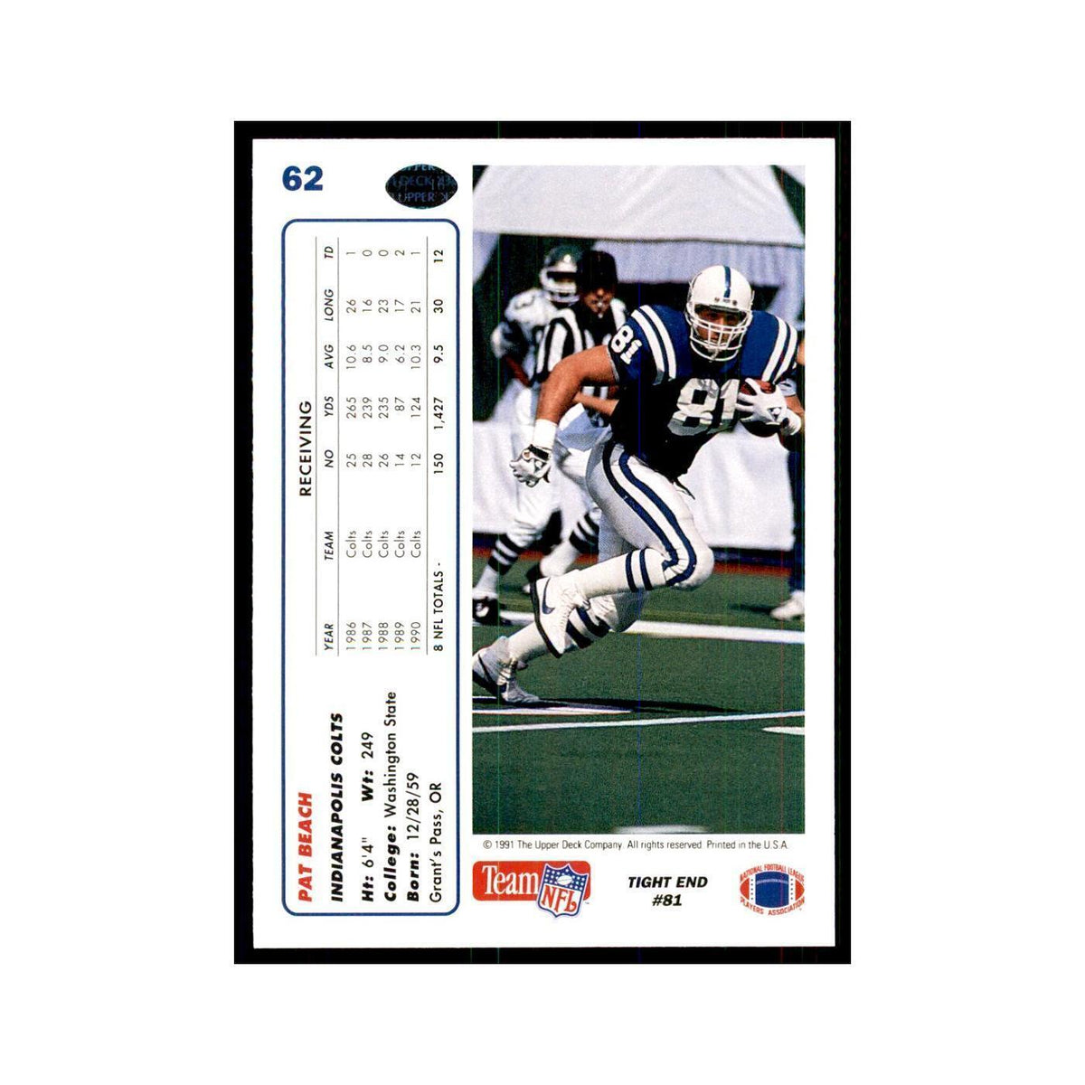 1991 Upper Deck Pat Beach Colts #62
