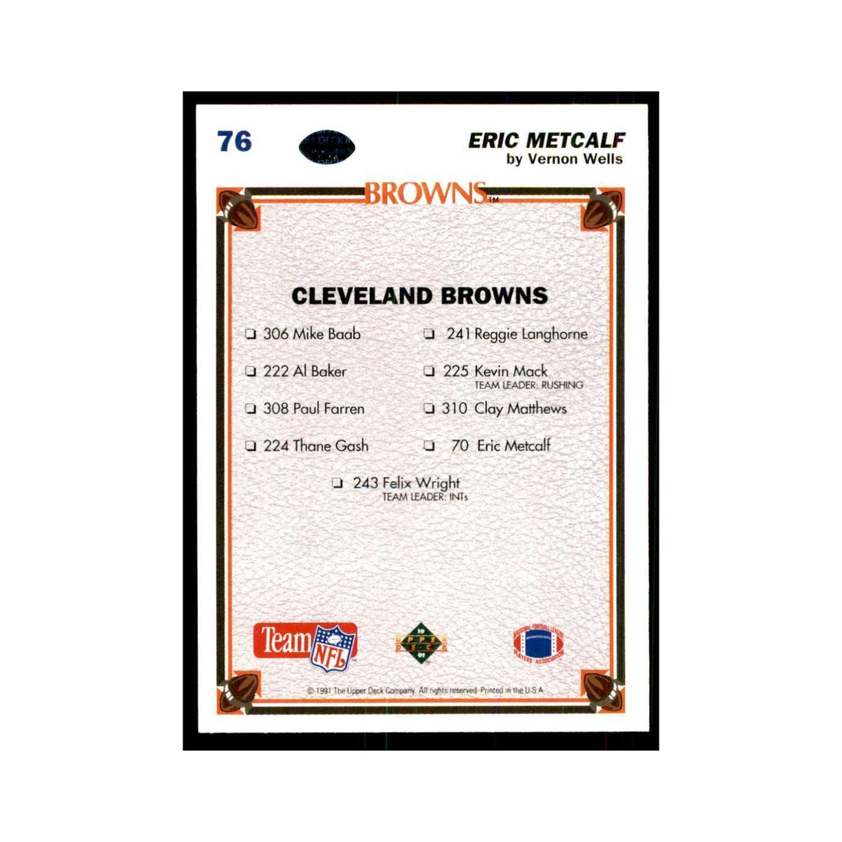 1991 Upper Deck Eric Metcalf Browns #76