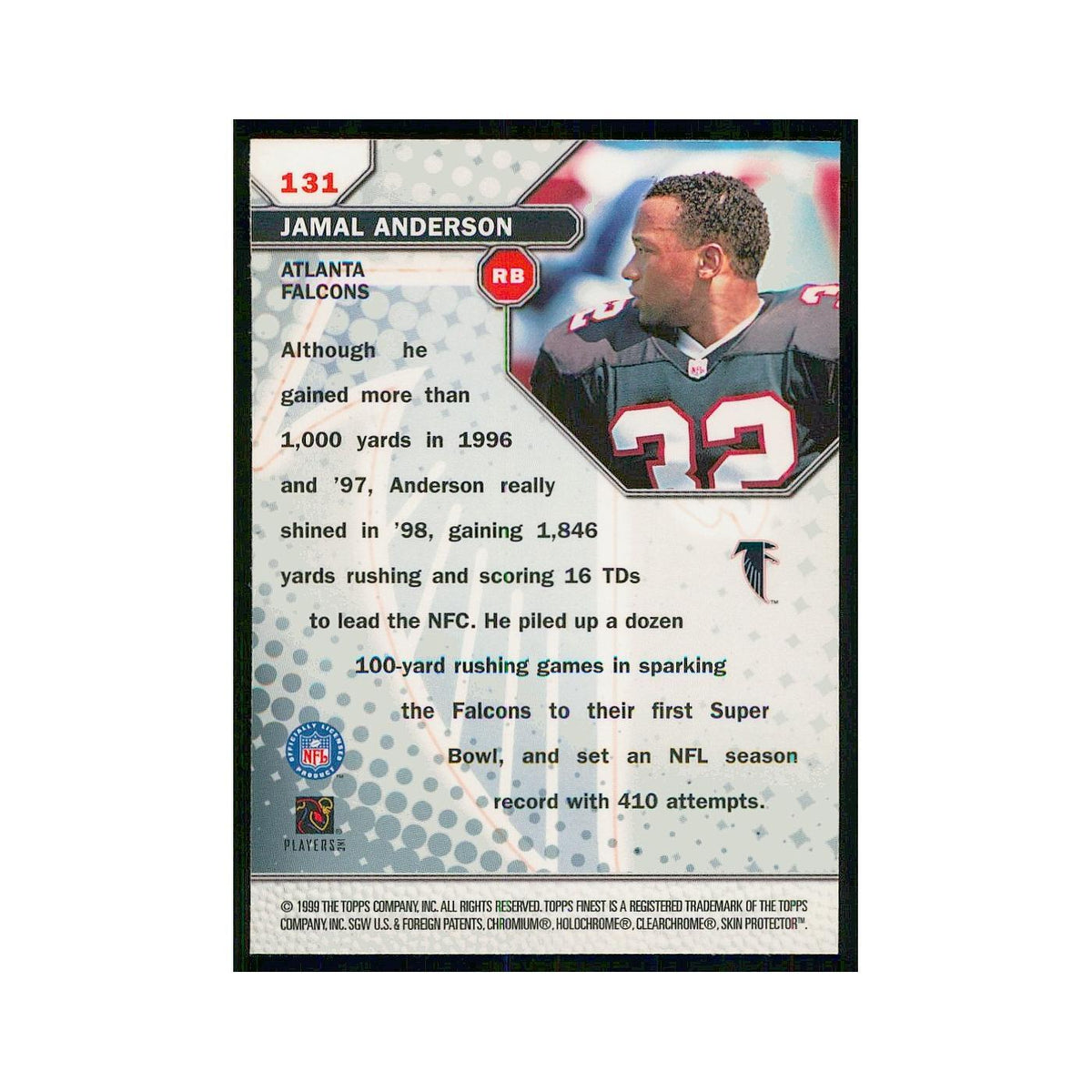 1999 Topps Finest w coating Jamal Anderson Falcons #131