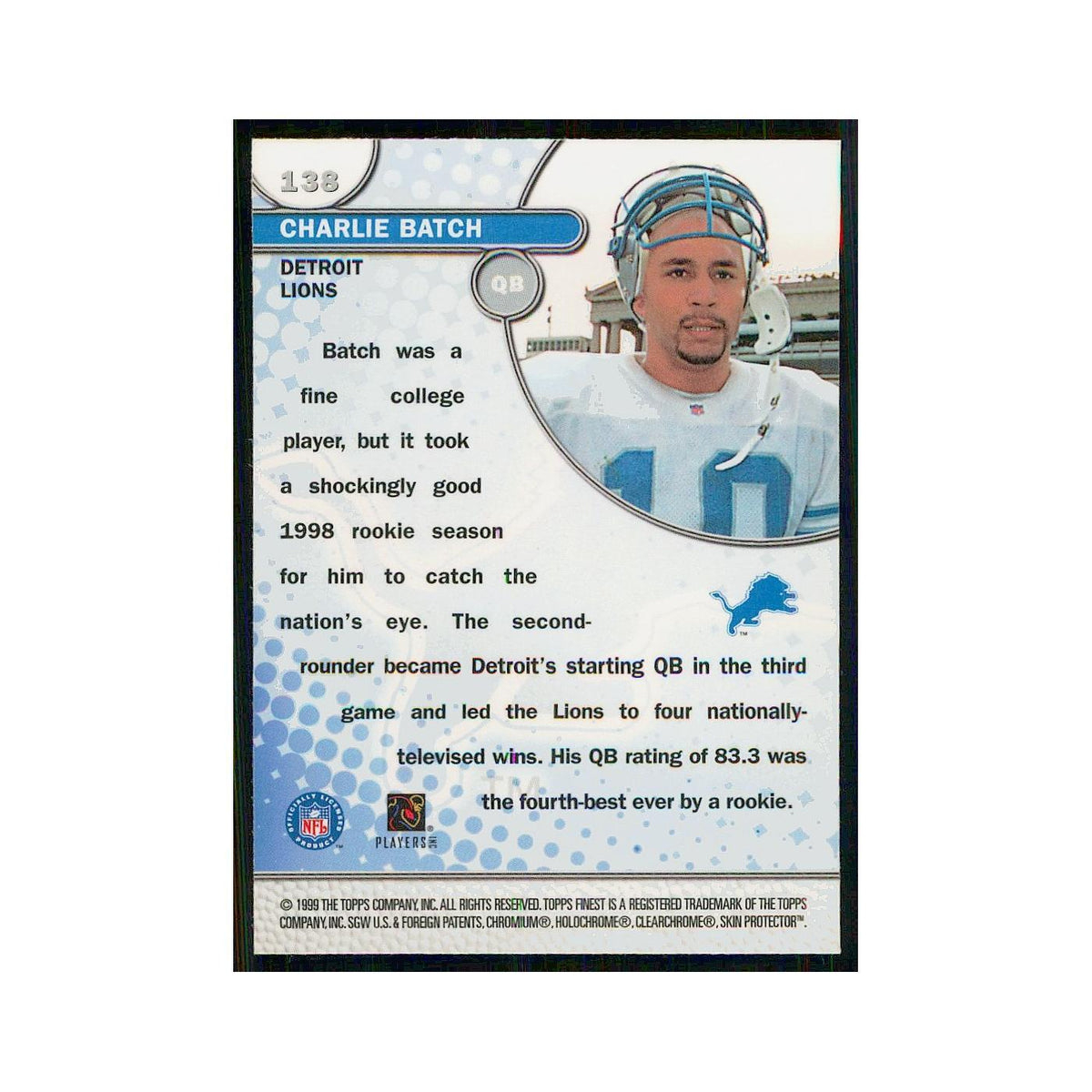 1999 Topps Finest w coating Charlie Batch Lions #138